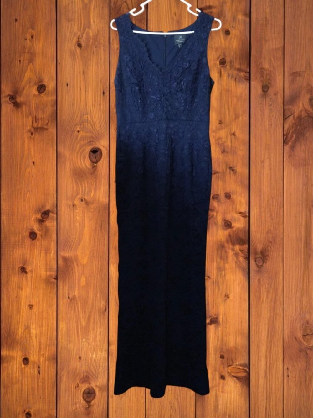 Adrianna Papell Blue Lace Gown Dress Size 8 V-Neck Formal Wedding Party Event